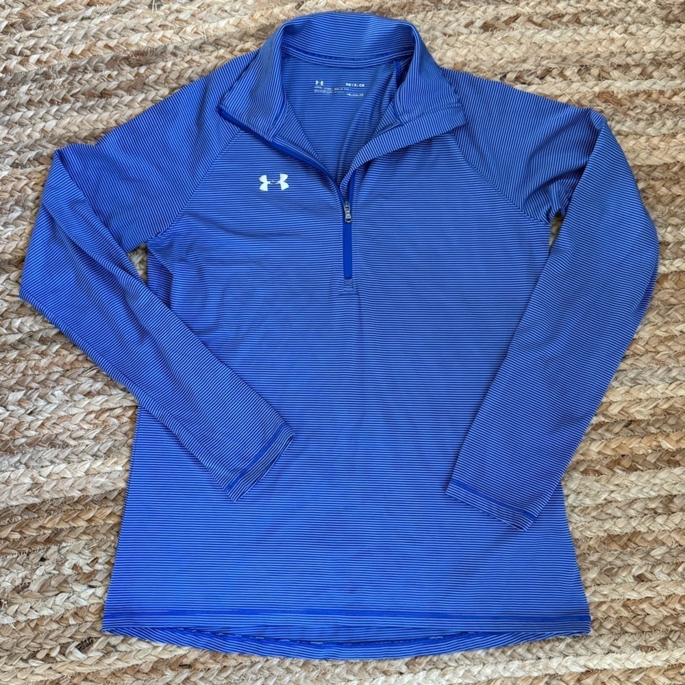 Under Armour Men’s Small Blue Striped Heat Gear 1/4 Zip Long Sleeve Shirt